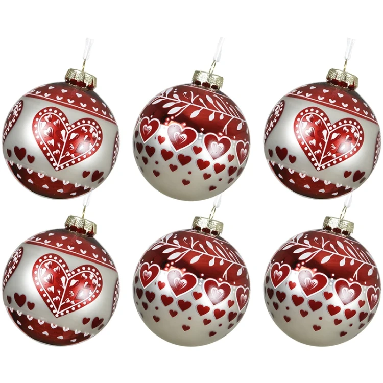 Bombki choinkowe z wzorem serc - 6 szt. 8 cm