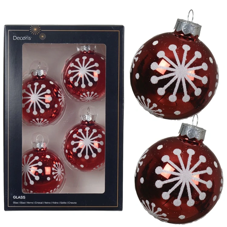 Szklane czerwone bombki choinkowe 4 szt. 6 cm w2