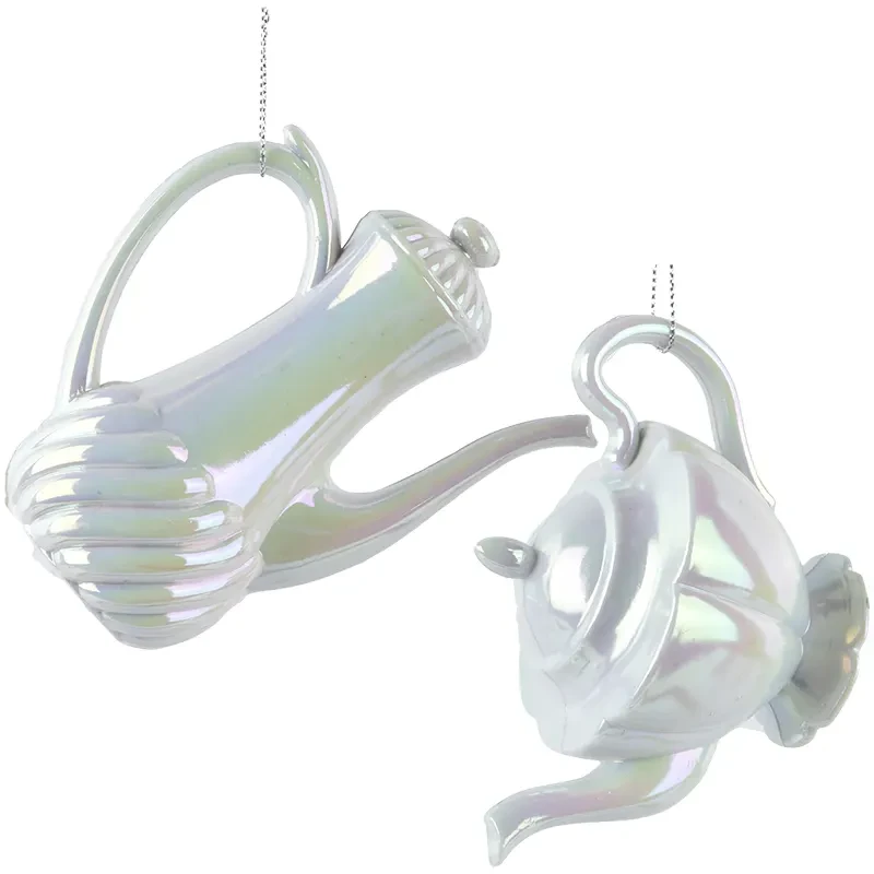 Białe iryzowane zawieszki choinkowe - 10 cm mix