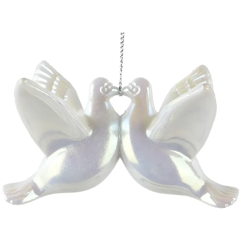 Iryzowane gołąbki - plastikowe zawieszki choinkowe 8,5 cm