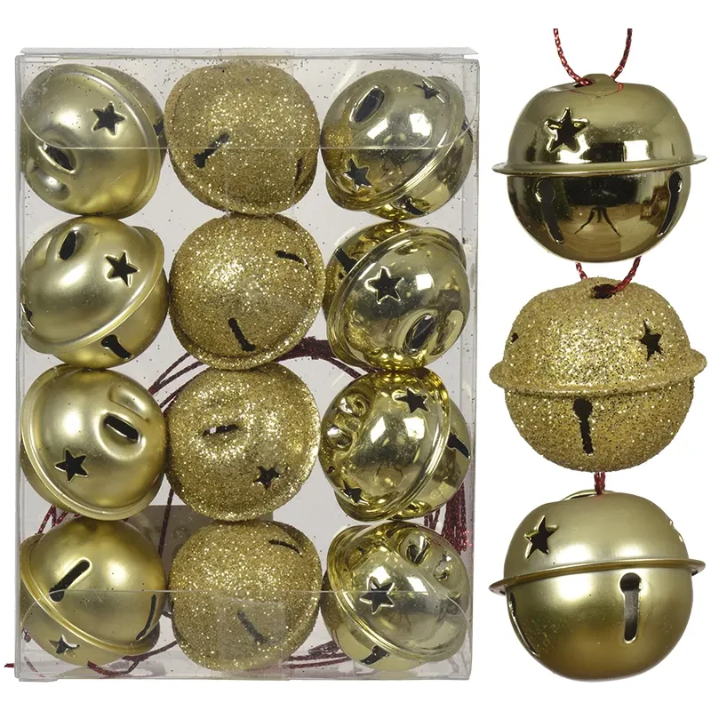 Złote żelazne dzwoneczki choinkowe 3 cm - 12 szt