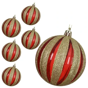 Czerwono-złote plastikowe bombki choinkowe kpl. 6 szt.