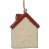 Porcelanowe domki - zawieszki na choinkę 7 cm z czerwonym dachem