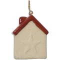 Porcelanowe domki - zawieszki na choinkę 7 cm z czerwonym dachem