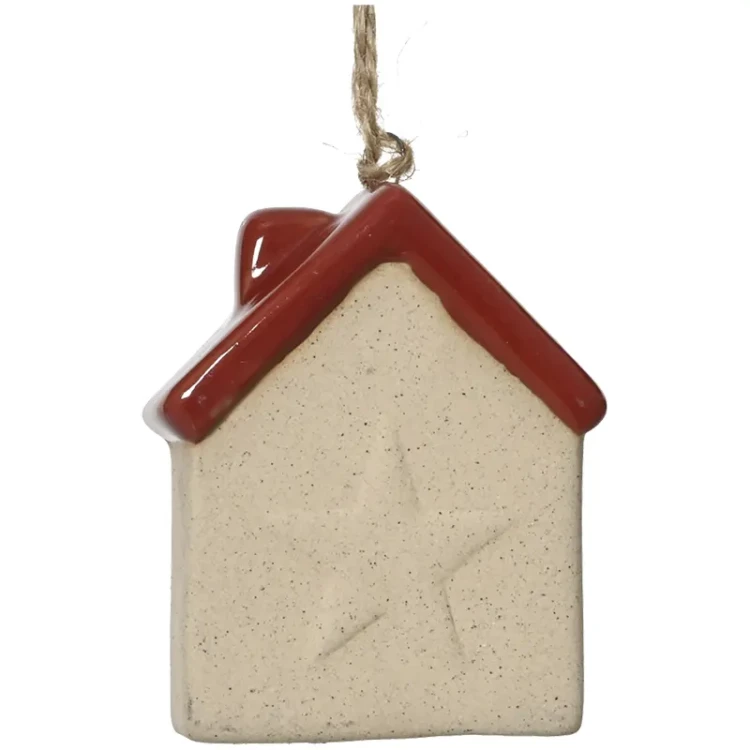 Porcelanowe domki - zawieszki na choinkę 7 cm z czerwonym dachem