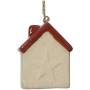 Porcelanowe domki - zawieszki na choinkę 7 cm z czerwonym dachem