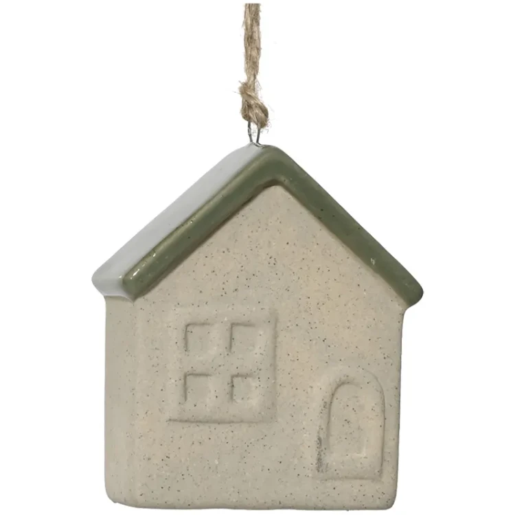Porcelanowe domki - zawieszki na choinkę 7 cm z zielonym dachem