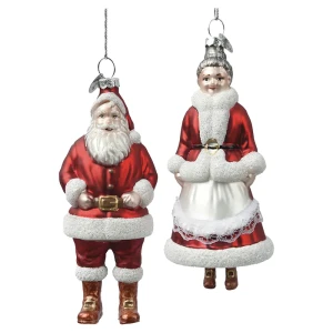 Mikołaj i pani Mikołajowa - szklane zawieszki choinkowe 12,6 cm kpl. 2 szt.