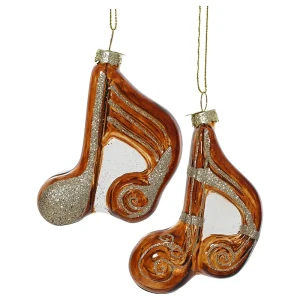 Muzyczne nuty - szklane brązowe zawieszki choinkowe 9,7 cm