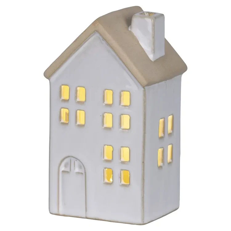 Biały ceramiczny domek z diodami LED 6,7x8,7x15,5cm wzór 2