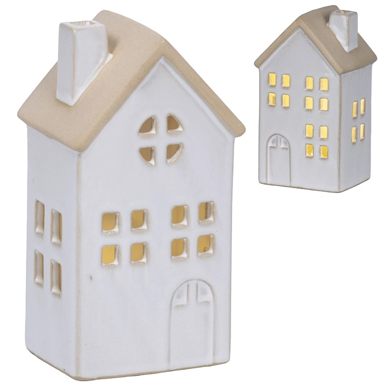 Biały ceramiczny domek z diodami LED 6,7x8,7x15,5cm
