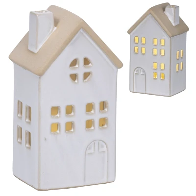 Biały ceramiczny domek z diodami LED 6,7x8,7x15,5cm