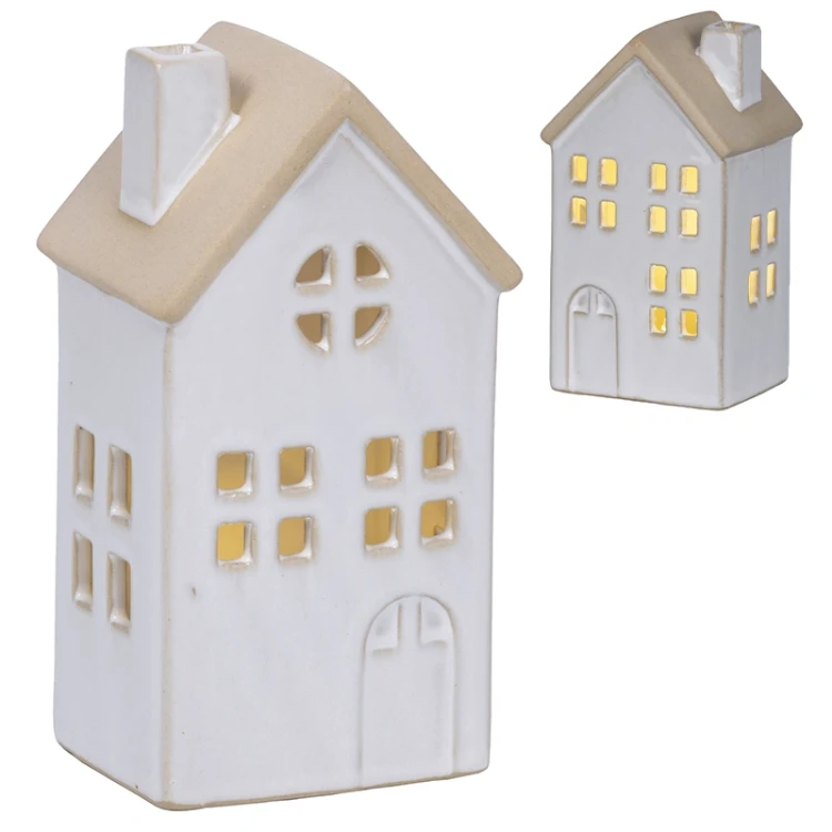 Biały ceramiczny domek z diodami LED 6,7x8,7x15,5cm