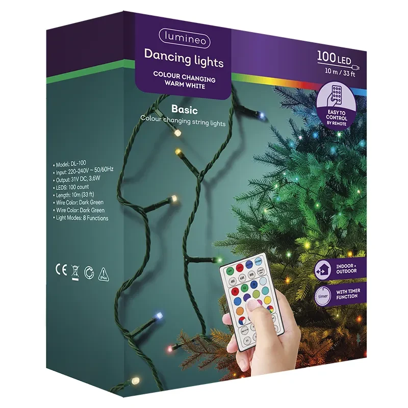 Lampki choinkowe BASIC RGB - z pilotem sterującym pudełko