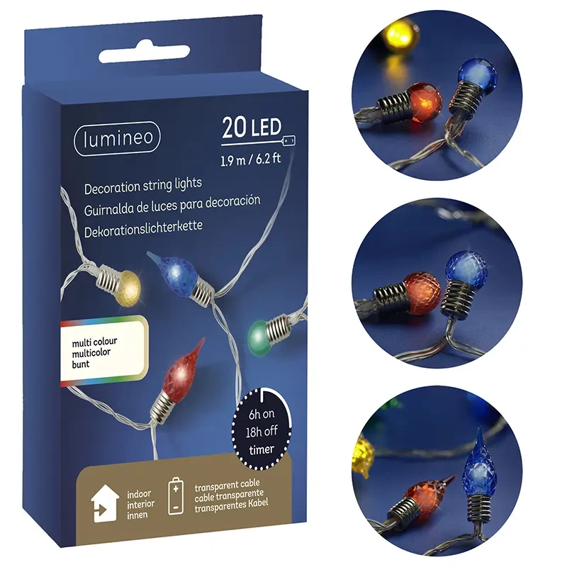 Wielokolorowe światełka choinkowe 20 LED / 2 M - 3 wzory
