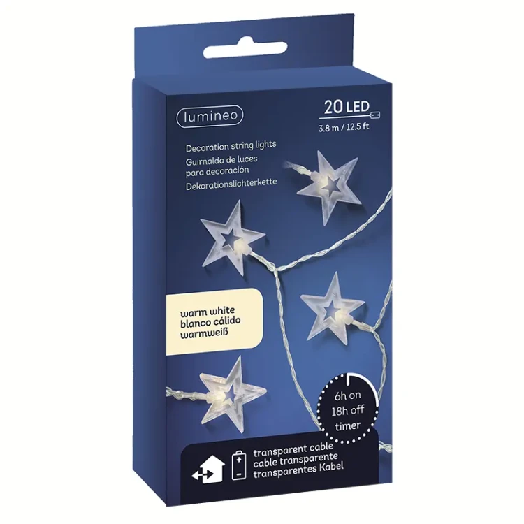 Gwiazdki - Lampki choinkowe na baterie - 20 LED 3,8 m