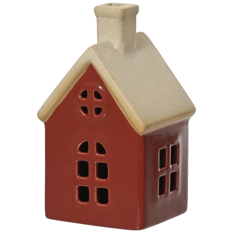 Domek - Porcelanowa figurka świąteczna czerwony z białym dachem