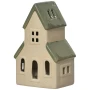 Domek - Porcelanowa figurka świąteczna biały z zielonym dachem