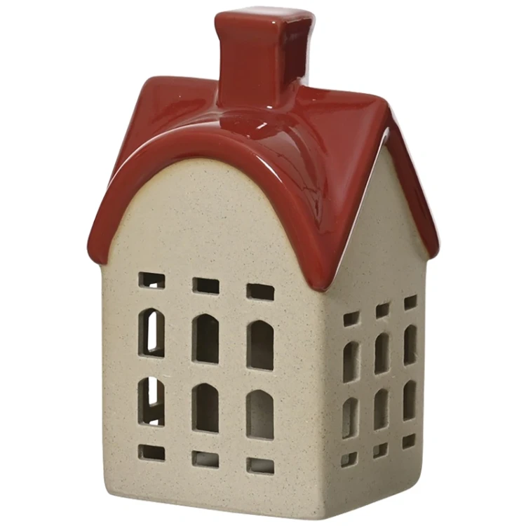Domek - Porcelanowa figurka świąteczna biały z czerwonym dachem