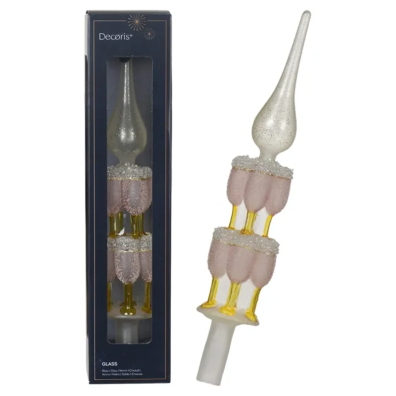 Szklany szpic choinkowy z kieliszków do szamotana - 31 cm rózowy