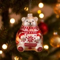 Miś Biało-czerwone szklane zawieszki choinkowe - 1 szt.