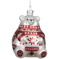 Biało-czerwone szklane zawieszki choinkowe Miś - 1 szt.