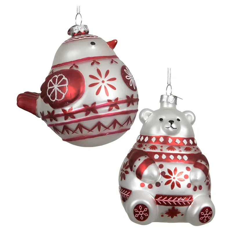 Biało-czerwone szklane zawieszki choinkowe - 1 szt. mix