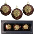 Szklane bombki choinkowe z koralikami brązowy 8 cm - kpl. 3 szt.