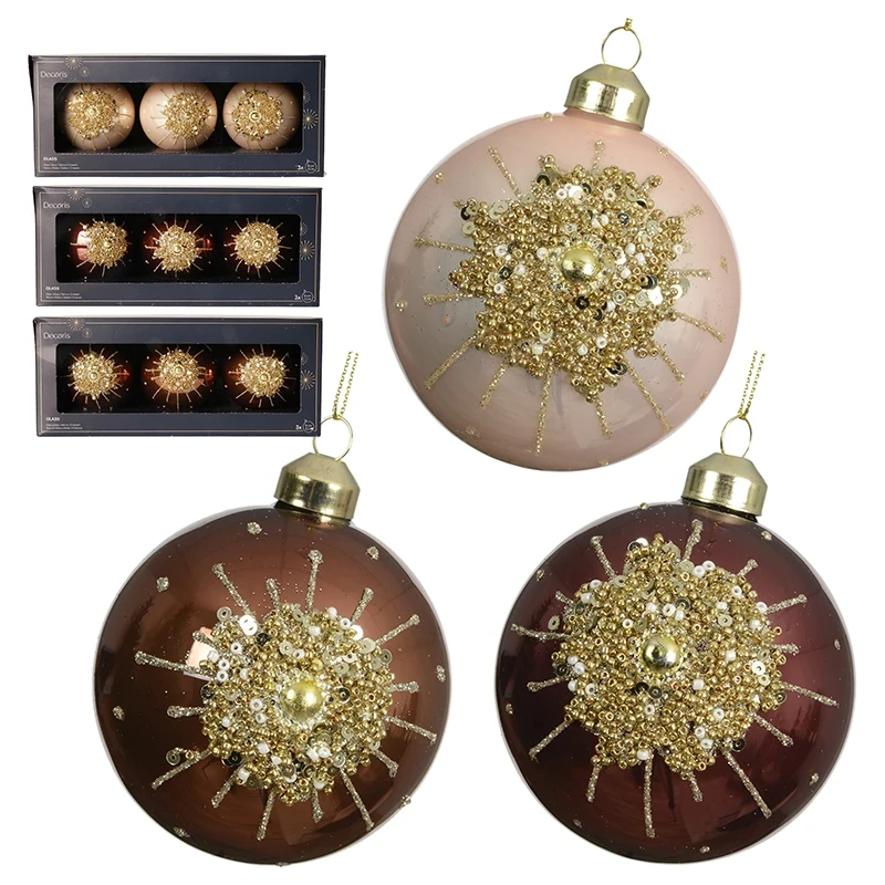 Szklane bombki choinkowe z koralikami 8 cm - kpl. 3 szt. mix kolor