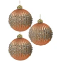 Szklane bombki choinkowe z brokatem 8 cm kpl. 3 szt. pomarańczowe