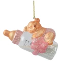 Niedźwiadek na butelce butelce - szklana zawieszka choinkowa 12 cm