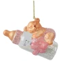 Niedźwiadek na butelce butelce - szklana zawieszka choinkowa 12 cm