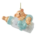 Niedźwiadek na butelce butelce - szklana zawieszka choinkowa 12 cm