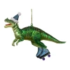 T-REX na rolkach - szklana zawieszka choinkowa 17 cm niebieski