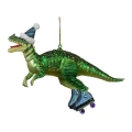 T-REX na rolkach - szklana zawieszka choinkowa 17 cm niebieski