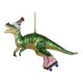 T-REX na rolkach - szklana zawieszka choinkowa 17 cm różowy