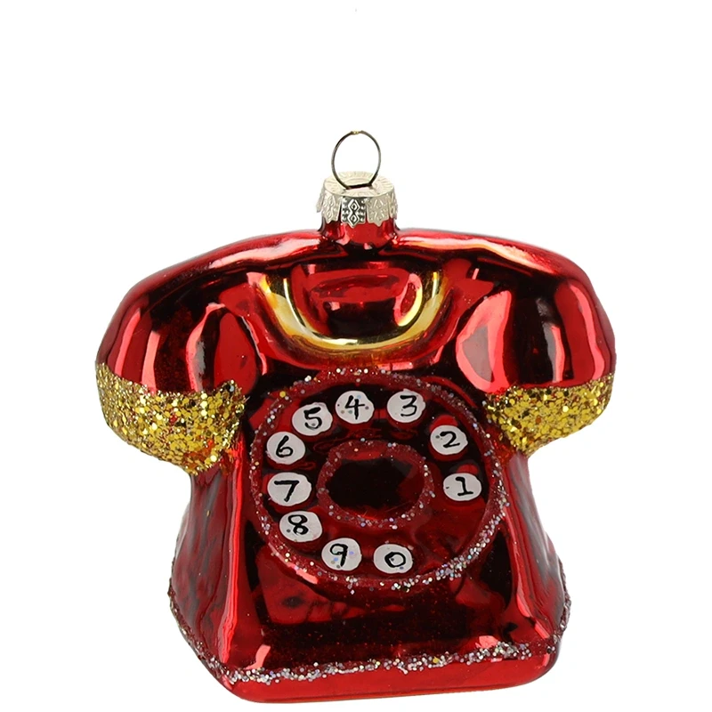 Czerwony telefon - szklana zawieszka choinkowa 9 cm