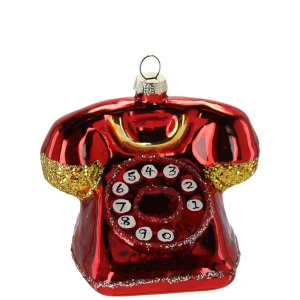 Czerwony telefon - szklana zawieszka choinkowa 9 cm