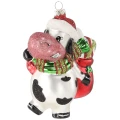 Krowa z prezentami - szklana zawieszka choinkowa 12,7 cm