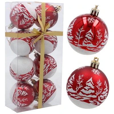 Plastikowe czerwone bombki choinkowe 6 cm kpl. 8 szt. zimowy las