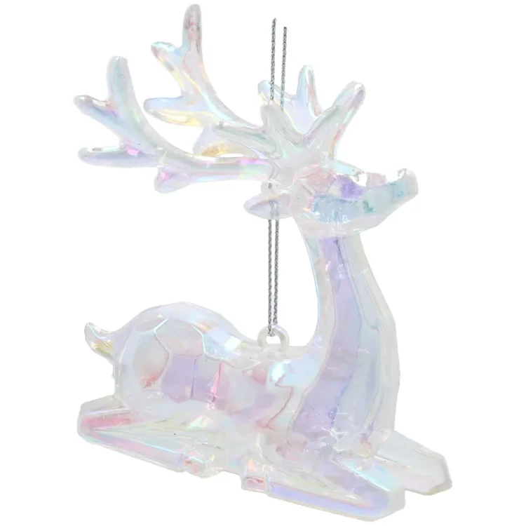 Renifer - przezroczysta plastikowa zawieszka choinkowa 9 cm