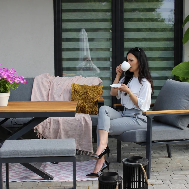 Aluminiowe Meble ogrodowe Zestaw wypoczynkowy sofa fotele stół pufa