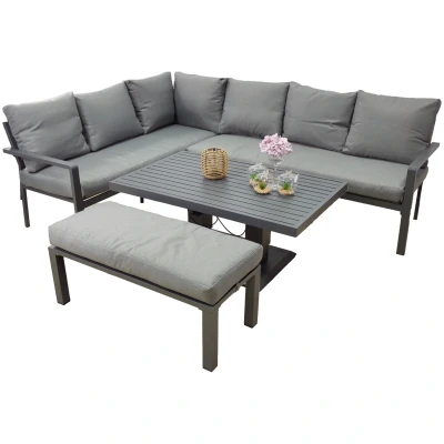 Aluminiowe meble ogrodowe zestaw wypoczynkowy stół sofa pufa