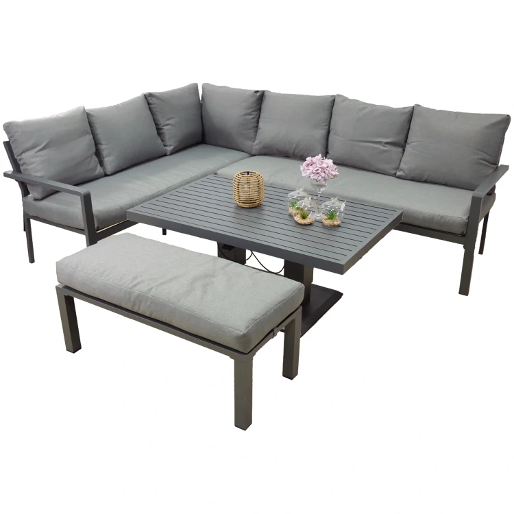 Aluminiowe meble ogrodowe zestaw wypoczynkowy stół sofa pufa