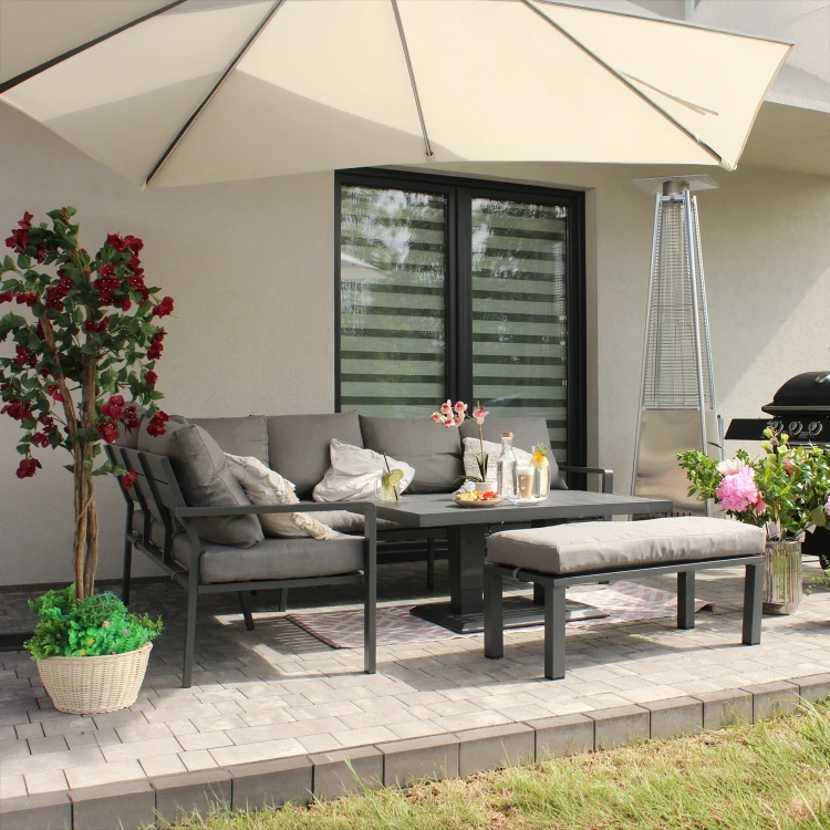 Aluminiowe meble ogrodowe zestaw wypoczynkowy stół sofa pufa