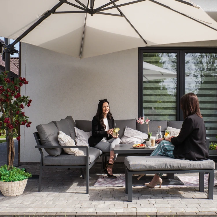 Aluminiowe meble ogrodowe zestaw wypoczynkowy stół sofa pufa