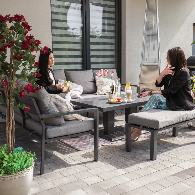 Aluminiowe meble ogrodowe zestaw wypoczynkowy stół sofa pufa