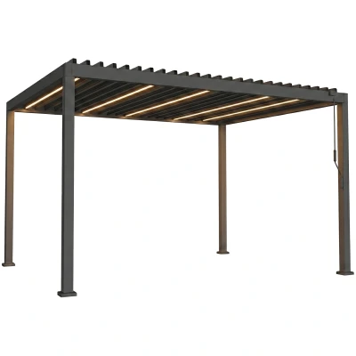 Szara aluminiowa pergola ogrodowa z oświetleniem LED 3x4x2,5M