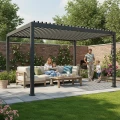 Szara aluminiowa pergola ogrodowa z oświetleniem LED 3x4x2,5M
