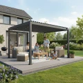 Szara aluminiowa pergola ogrodowa z oświetleniem LED 3x4x2,5M